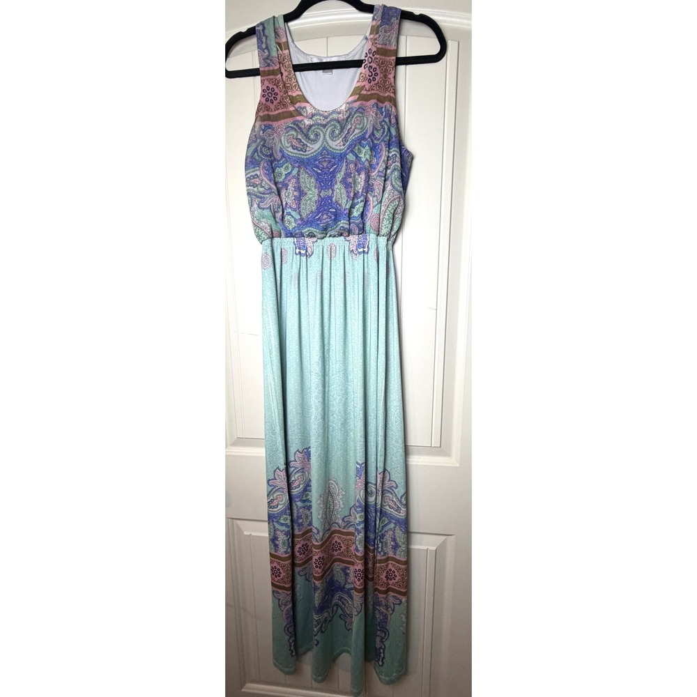 Boston Proper Paisley Print Sleeveless Maxi Dress Mint Green Purple Small